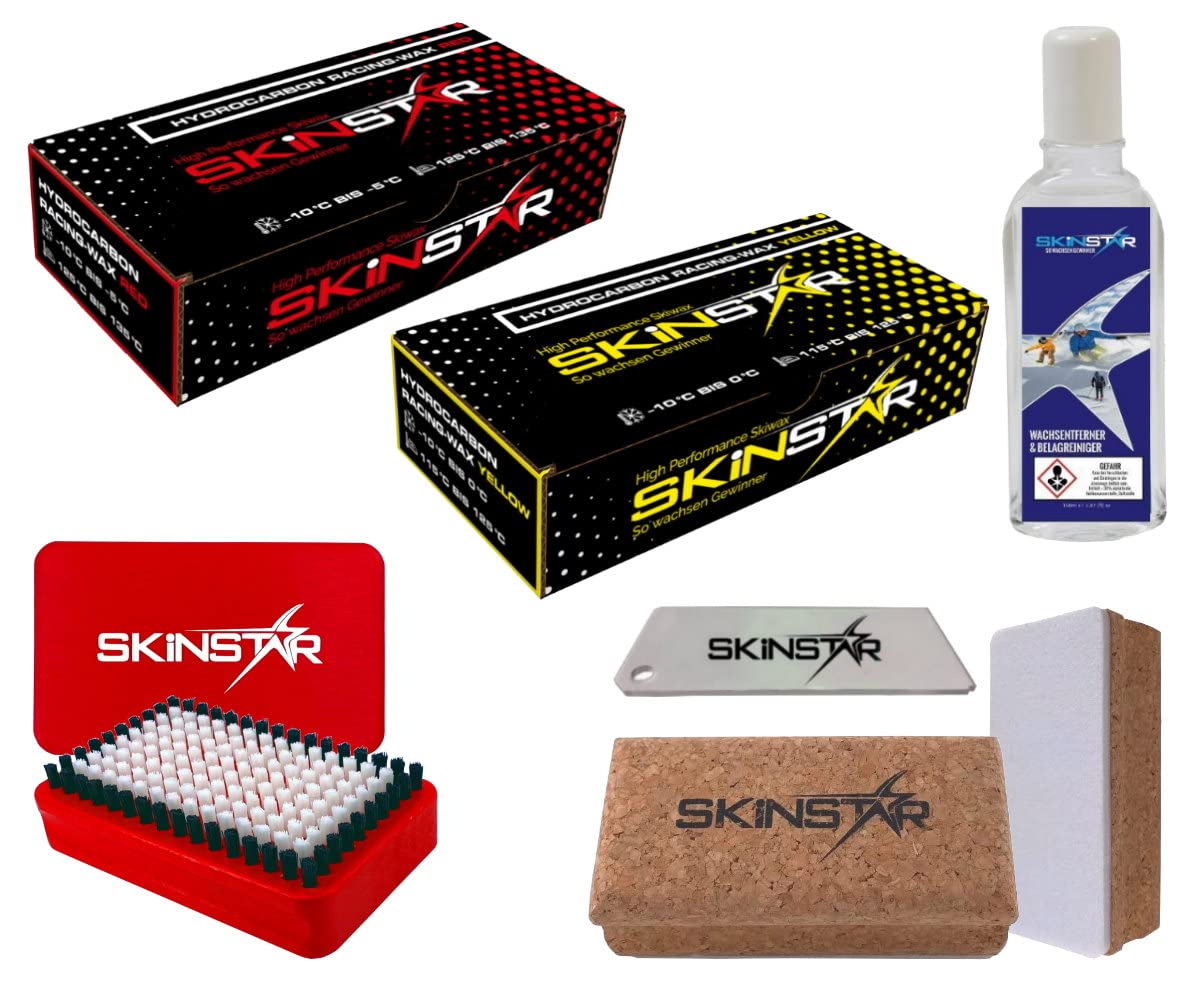 SkinStar Starter Ski Wachs Set, Performance Wax Bürste Hydrocarbonwachs 6-teilig