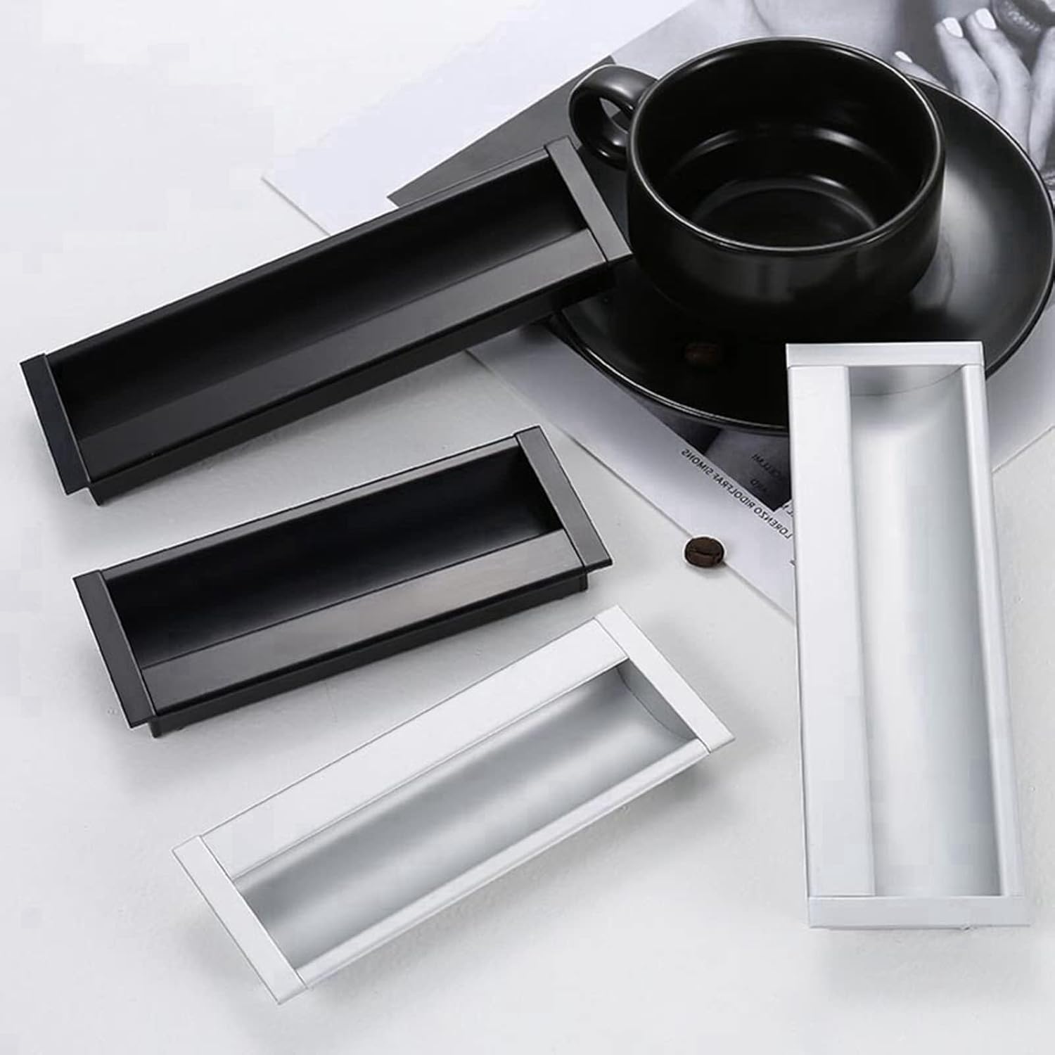 Handle,Cupboard Knobs,Flush Recessed Sliding Door Pull Handles Rectangular Hidden Finger Pulls Conceale Aluminum Alloy Flush for Door, Cabinet or Drawer, Wardrobe,2 Pack(Color:Gray,Size:Hole Spacing 1