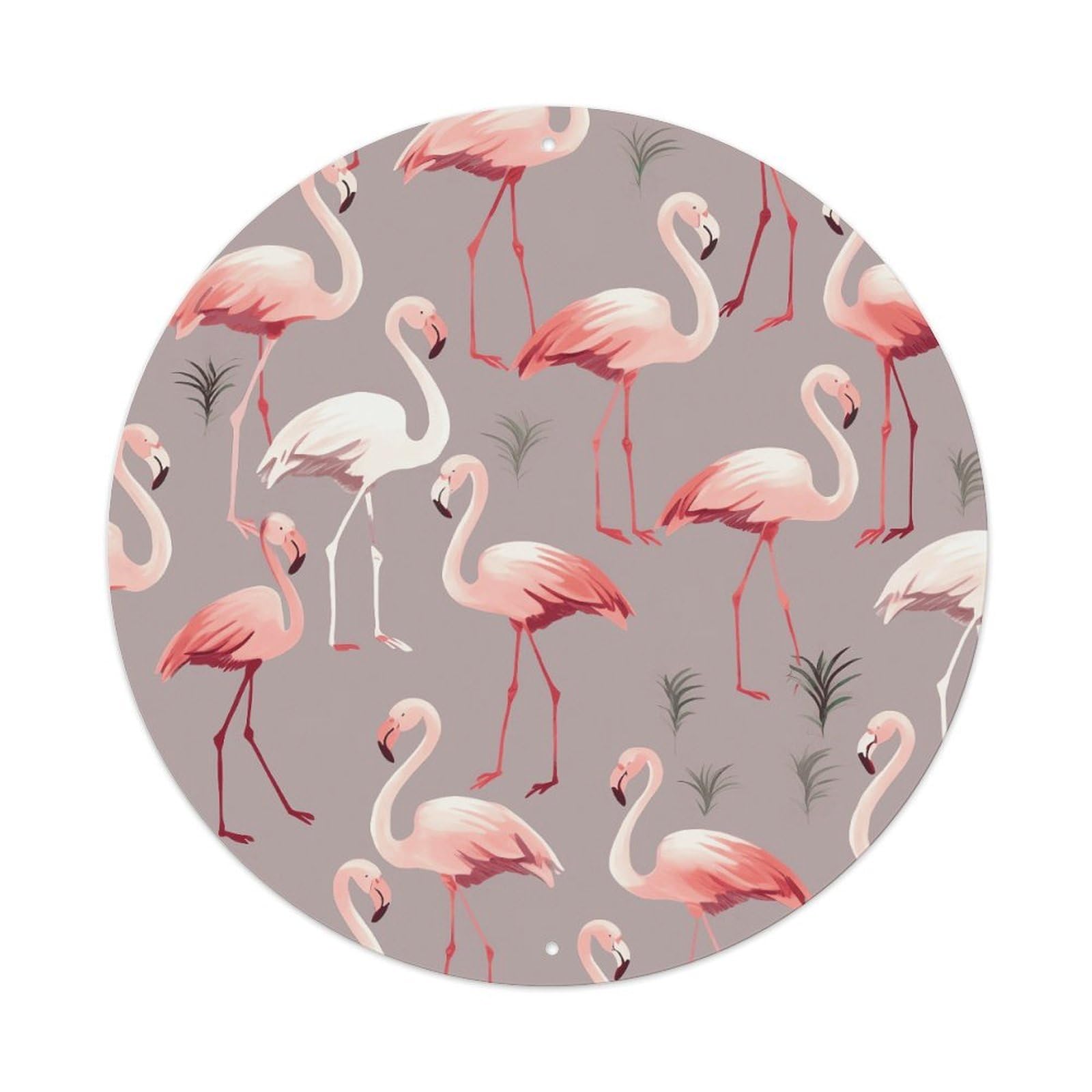 LZQPOEAS Pink Flamingo Pattern Round Aluminum Wall Art Sign, Metal Indoor Wall Decor with Holes, Durable Circular Aluminum Plaque for Home, Bar, Cafe, Living Room, And Office Decoration