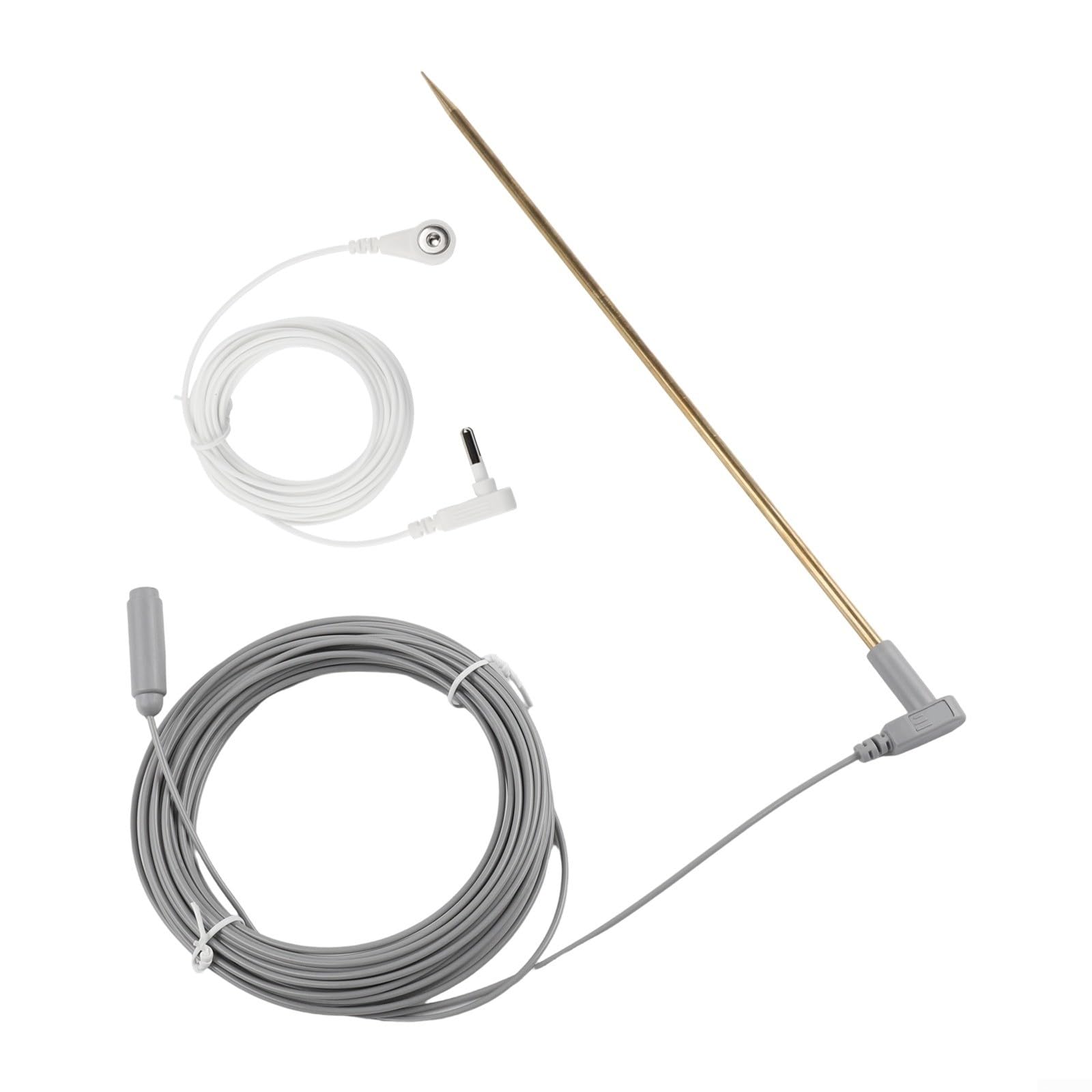 Copper Grounding Rod Kit, with 2 Ground Wires 30cm Length Earth Connection Rod with 16M Cables for Earthing Mats Pads Sheets Indoor Outdoor Electrical Safety Equipment