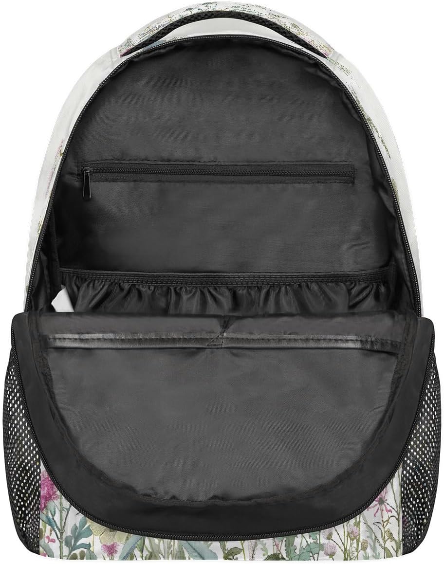 Backpack for Kids Boys Girls Women Men, Wildflowers Leaves School Laptop Backpacks Casual Daypack Travel Rucksack Bookbag for Adults