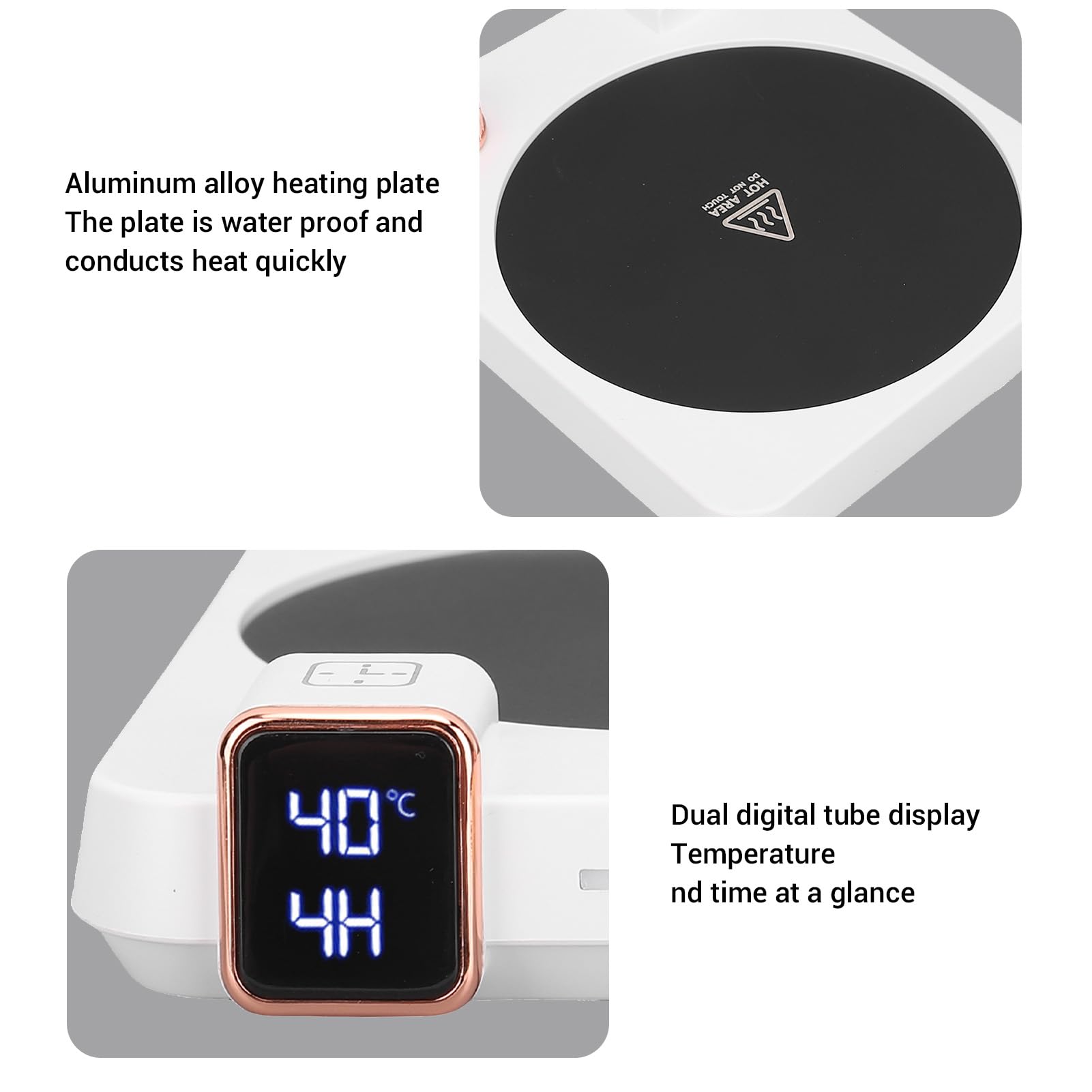 Calentador de café para Escritorio, Calentador de Tazas Eléctrico con Temperatura Ajustable 103-176°F y Temporizador de Apagado Automático Personalizado (2-12H), (Enchufe Europeo)
