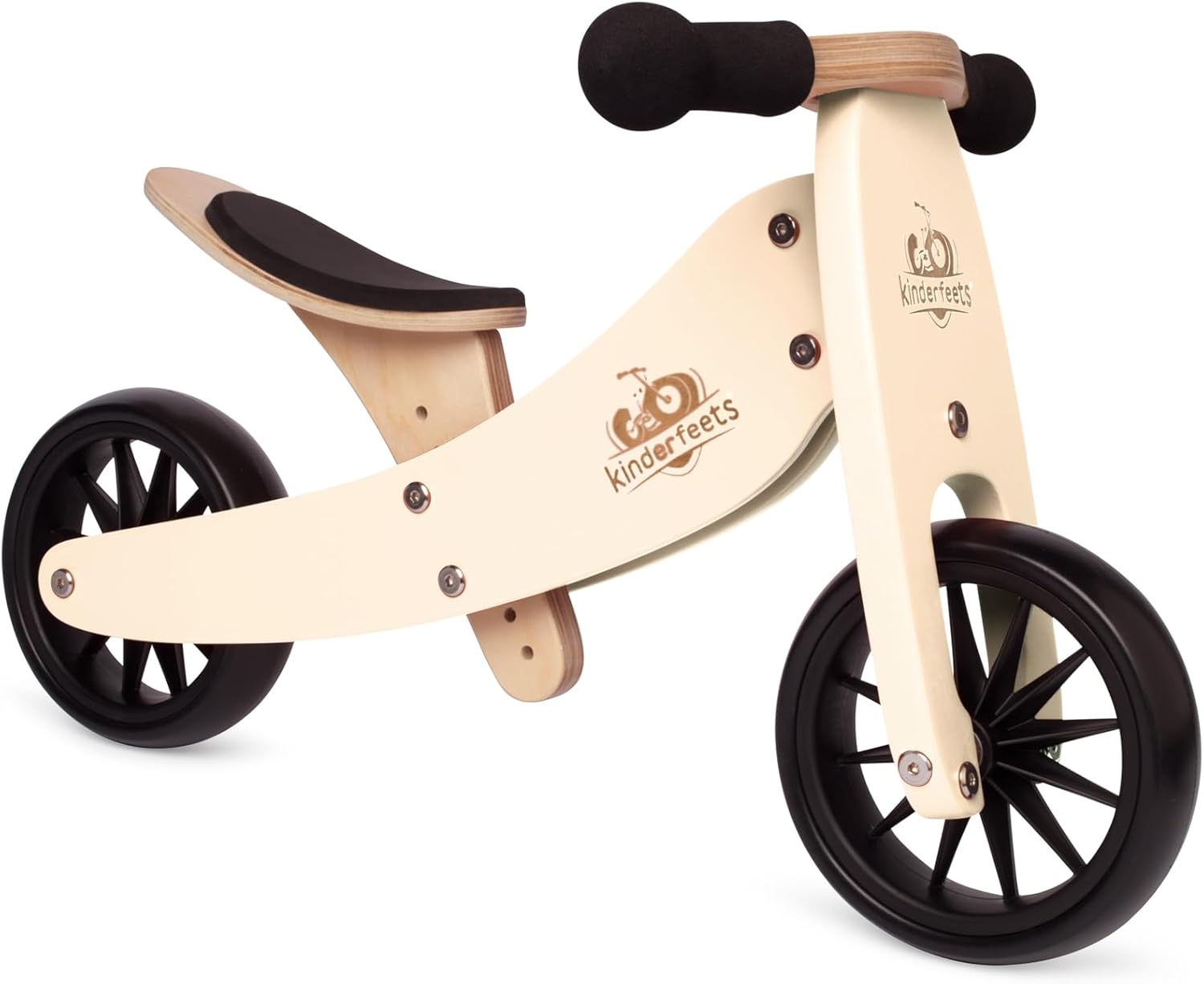 Kinderfeets Tiny Tot 2-in-1 Wooden Balance Bike and Tricycle - Adjustable Seat, Puncture Proof Tires, Pedal-Free Training Bicycle Riding Toy for Children and Toddlers