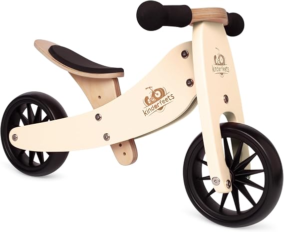 Kinderfeets Tiny Tot 2-in-1 Wooden Balance Bike & Tricycle for Toddlers 12-24 Months Adjustable Seat, Puncture-Proof Tires, Pedal-Free Ride-On Training Bike