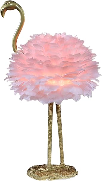 Feather Lamp Led Desk Lamp Flamingo Shape with Remote Control, Bedside Table Lamp Decoration Light for Bedroom House Dining Room Living Wedding Reading Sitting, 3 Colors Pink