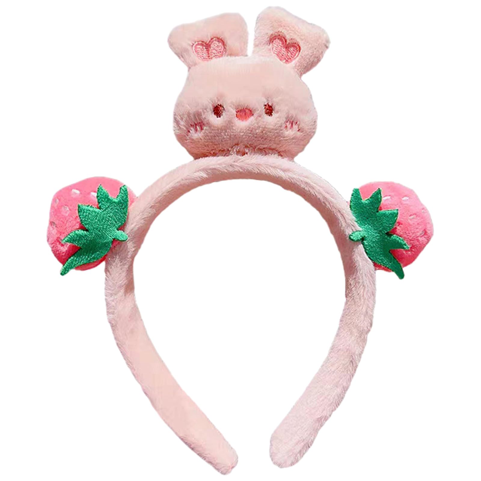 Fahoujs Women's Aa Lovely Bunnies Headband For Family Gathering Plush Strawberry Hairhoop Face Washing Hairband Cosplay Party Headwear