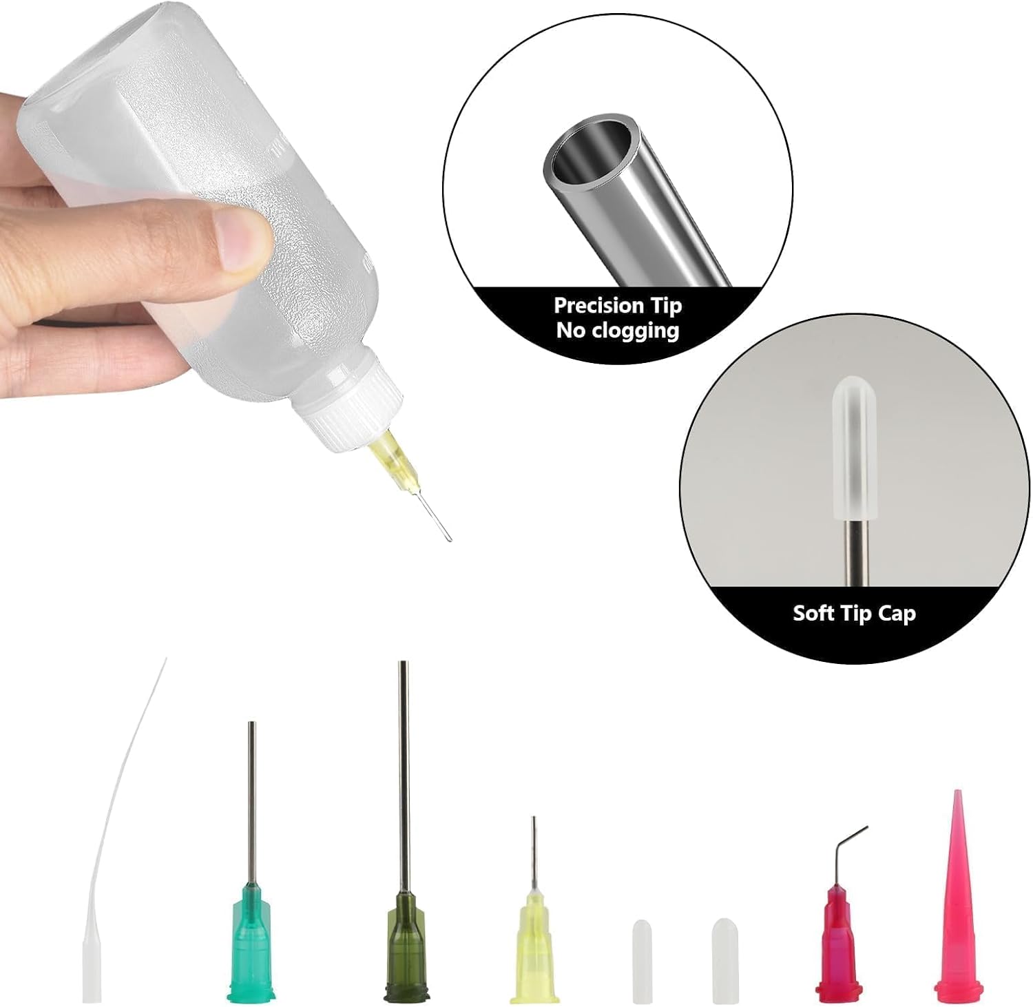 Pack of 5 Needle Bottles 30 ml Needle Bottles Applicator, Dosing Bottles Precision Tips Needle Tip Applicator Bottles with 17 Dispensing Needles & Caps for DIY Crafts Refill Glue Bottle (30 ml) image 3