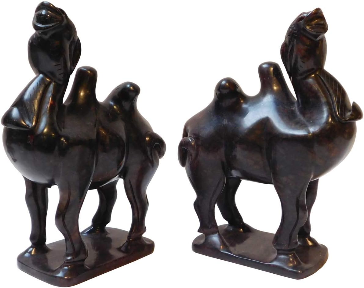 Pair Chinese Hand Carved Dark Black Color Stone Camel Statue af730