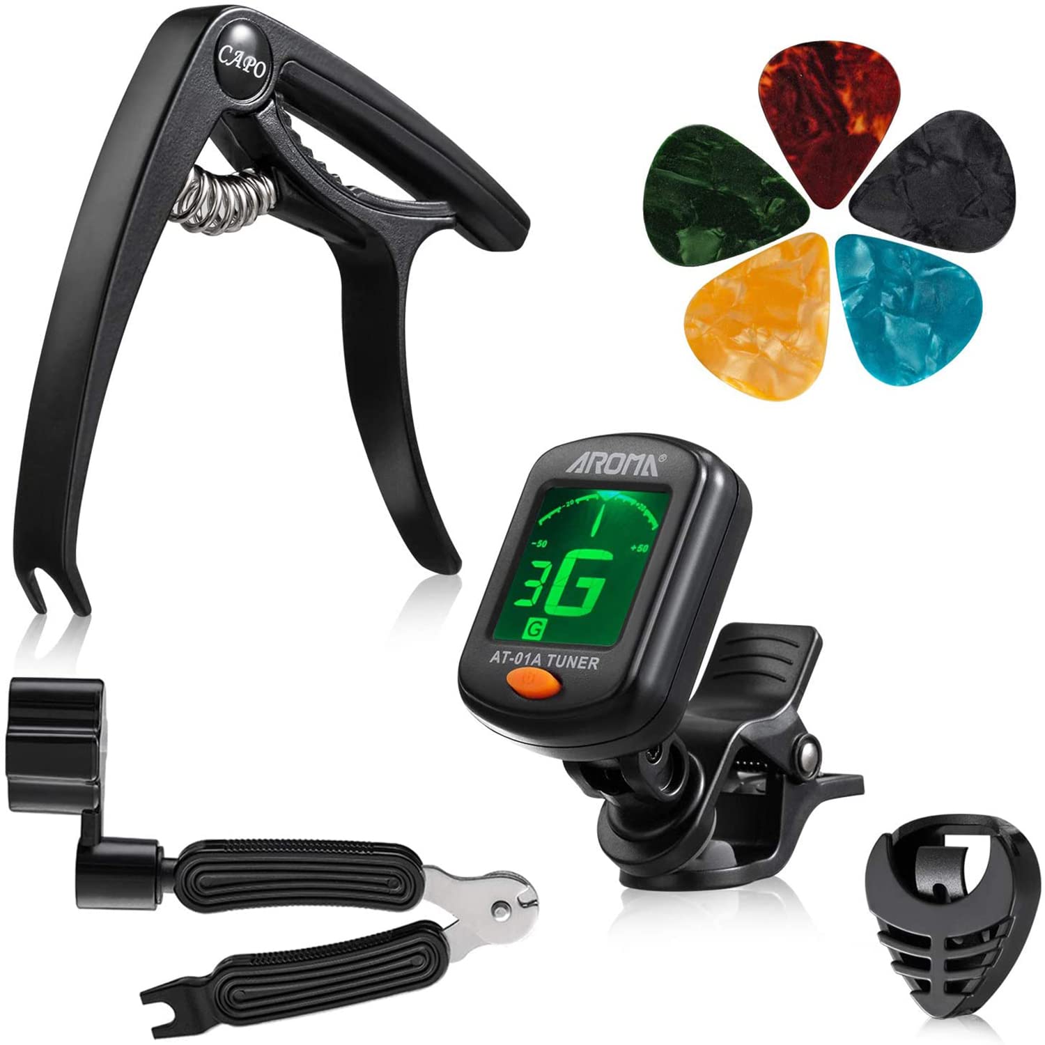 aipasi tech Guitar Accessory Kit - 9 Pieces, Includes Capo, Tuner, String
