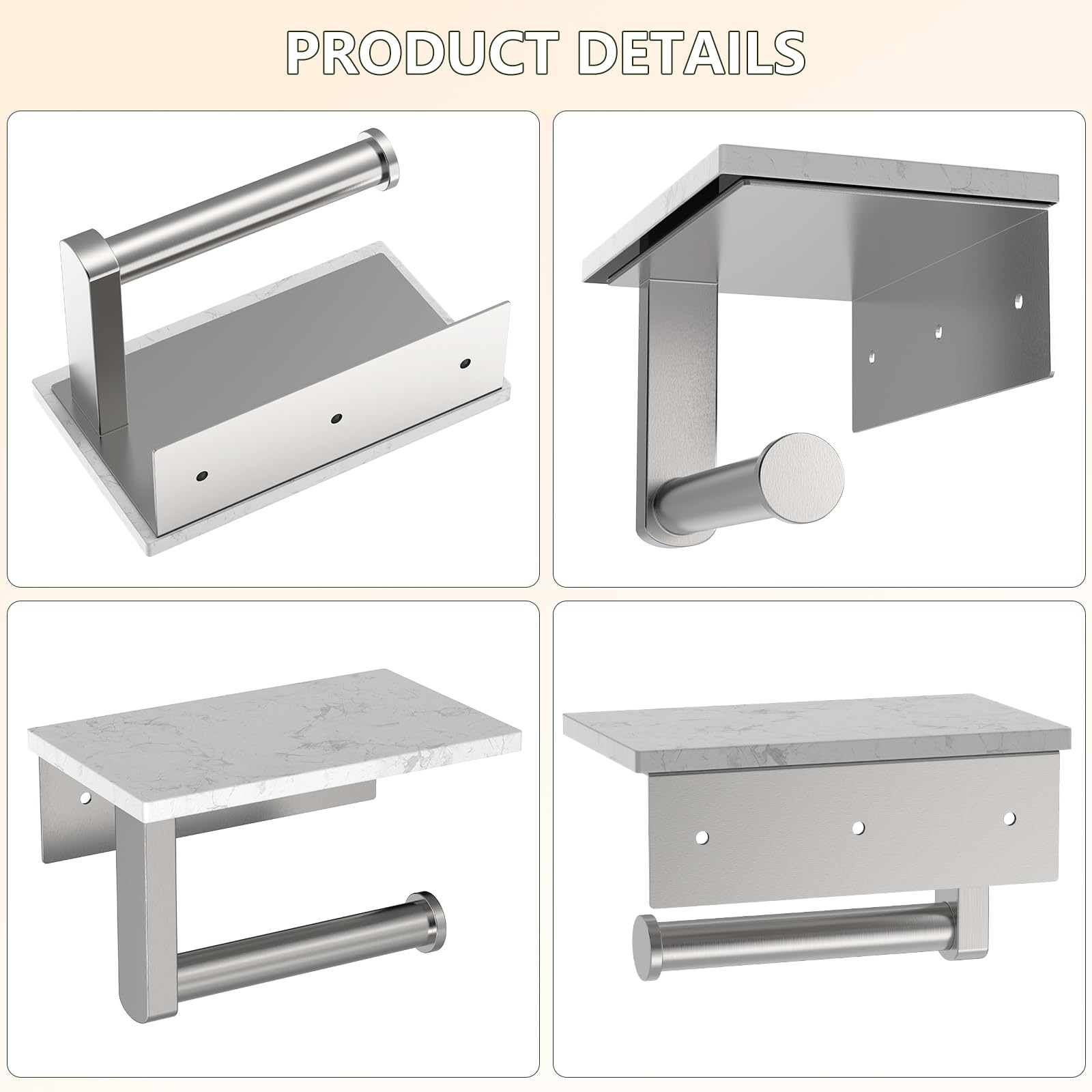 Brushed Nickel Marble Toilet Paper Holder with Shelf Wall Mount — Amazon image 8