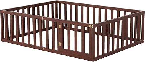 Miniatura 8 de Harper & Bright Designs Cama de suelo de tamaño matrimonial para niños, marco de cama Montessori con barandillas y puerta, cama de piso de madera