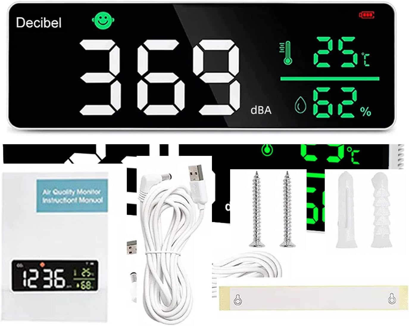 Digitaler Dezibel Messgerät db Messgerät Intelligenter GeräUschdetektor mit LED-Anzeige Lärm Temperatur Dezibel Messgerät mit Aufzeichnung Feuchtigkeit 30-130dB Bereich Lärm Dezibel Meter