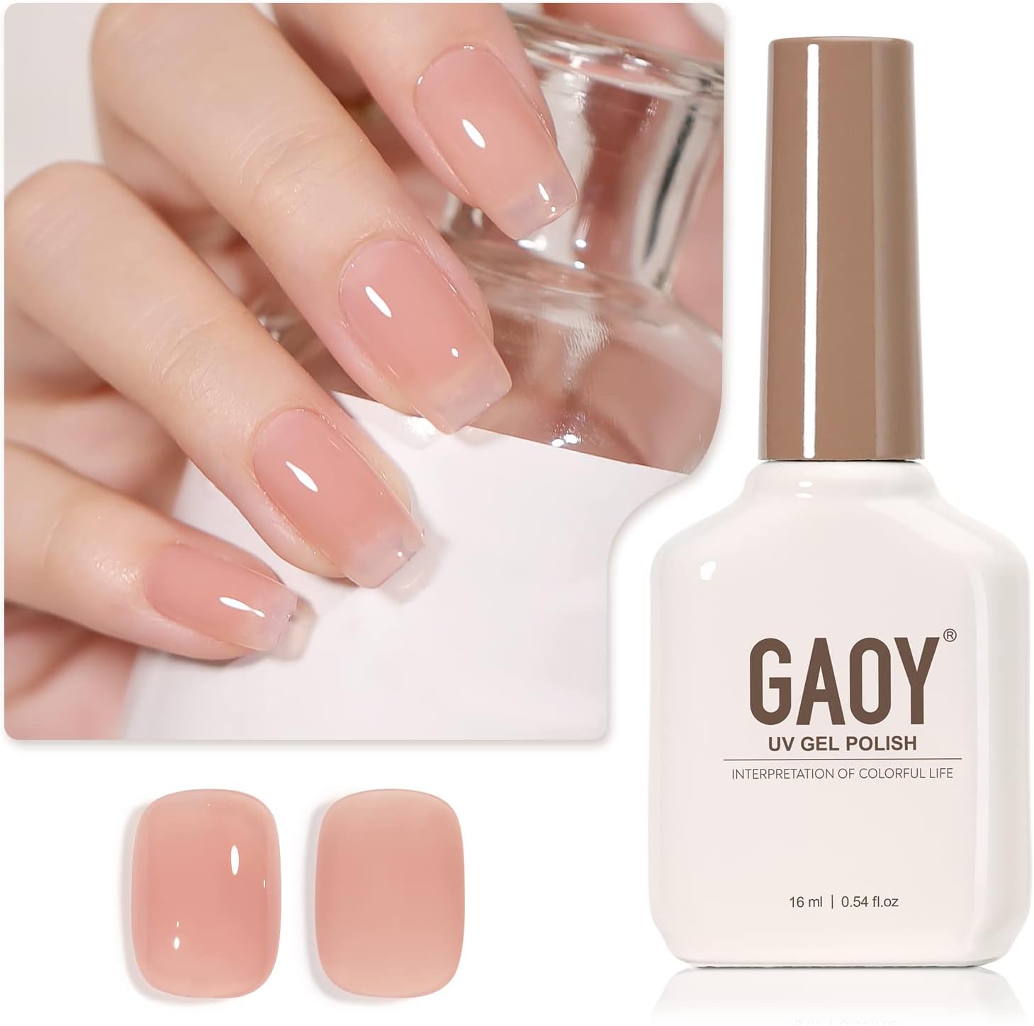 Sheer Nude Gel Nail Polish, 16ml Jelly Natural Pink Translucent Color 1301 UV Light Cure Gel Polish for Nail Art DIY Manicure and Pedicure at Home