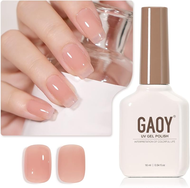 GAOY Sheer Nude Gel Nail Polish, 16ml Jelly Natural Pink Translucent Color 1301 UV Light Cure Gel Polish for Nail Art DIY Manicure and Pedicure at Home