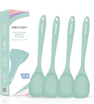 مجموعة ملاعق سيليكون NEXTOP مكونة من 4 قطع - ملاعق سيليكون متعددة الأغراض بدون درزات للخلط والطهي - أدوات مطبخ مرنة مقاومة للحرارة للخلط والتحريك والخبز - خضراء