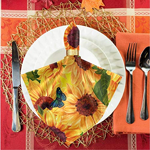 Zzwwr Beautiful Vibrant Sunflower Butterflies Cloth Napkins, Set Of 4 20 X 20 Inch Soft & Comfortable Polyester Dinner Napkin For Family, Restaurant, Weddings, Parties, Holiday Dinner #TOP2