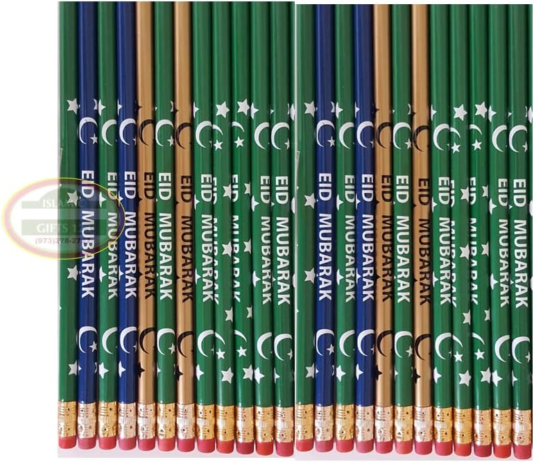 Eid Pencils [ 100 ] Eid Favors Eid Mubarak Pencils Happy Eid Customized Party Favors Eid decor Arabic Novelty Ramadan Decor Muslim Gifts Wholesale (100)