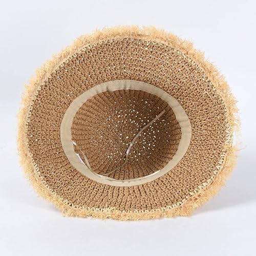 Beach Straw Sun Hat For Womens Crochet Frayed Floppy Bucket Hat Wide Brim Sun Protection Straw Hat Size Large (58Cm Adjustable Size From Large To Xl, Crochet Khaki With Frayed Brim) #TOP7