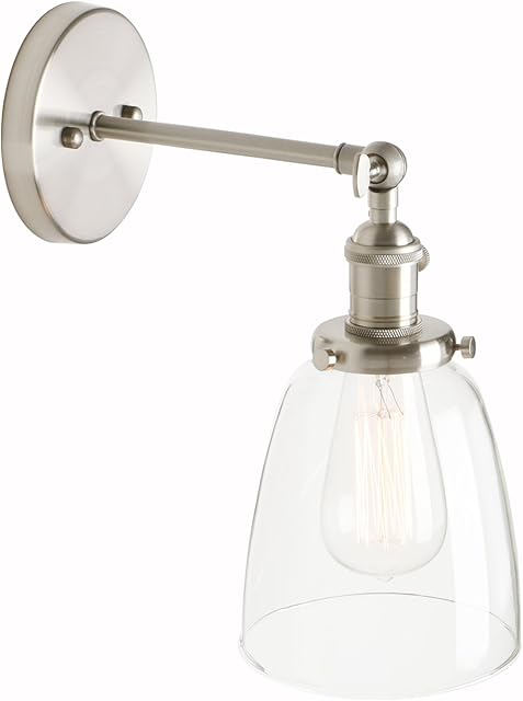 PathsOn Industrial Vintage Modern Wall Light Fittings Loft Bar Kitchen Sconce Wall Lamp Light Fixture with 5.5 Clear Glass Lampshade E27 (Brushed)