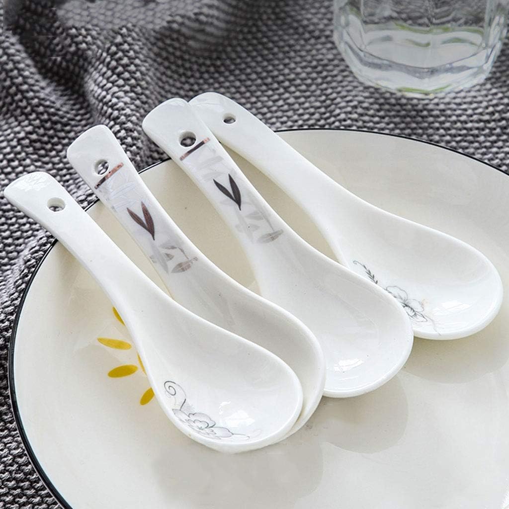 Spoon 10-Piece Cute Ceramic Soup Spoon Household Porridge Spoon Creative Ceramic Spoon 5.5 Inches Long Soup Spoon (Color : Grey) (Gold)