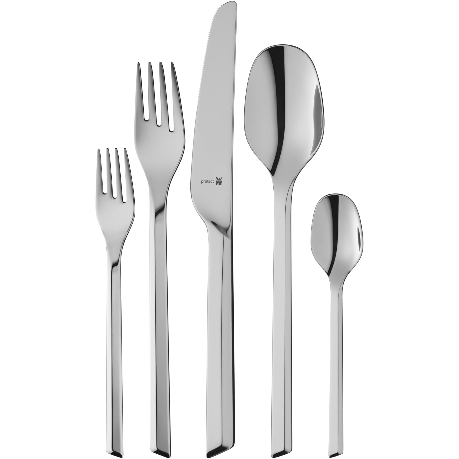 WMF Kineo Besteck Set 6 Personen, Essbesteck Set 30 teilig, Monobloc-Messer, Cromargan protect poliert, Edelstahl, kratzbeständig, Silberbesteck, spülmaschinenfest