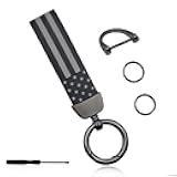 American USA Flag Car Keychain, Anti-Lost D-Ring with 360-degree Rotatable Swivel, Keychain Accessories with Zinc Alloy Suit, Universal Car Accessories Keychain(Black)