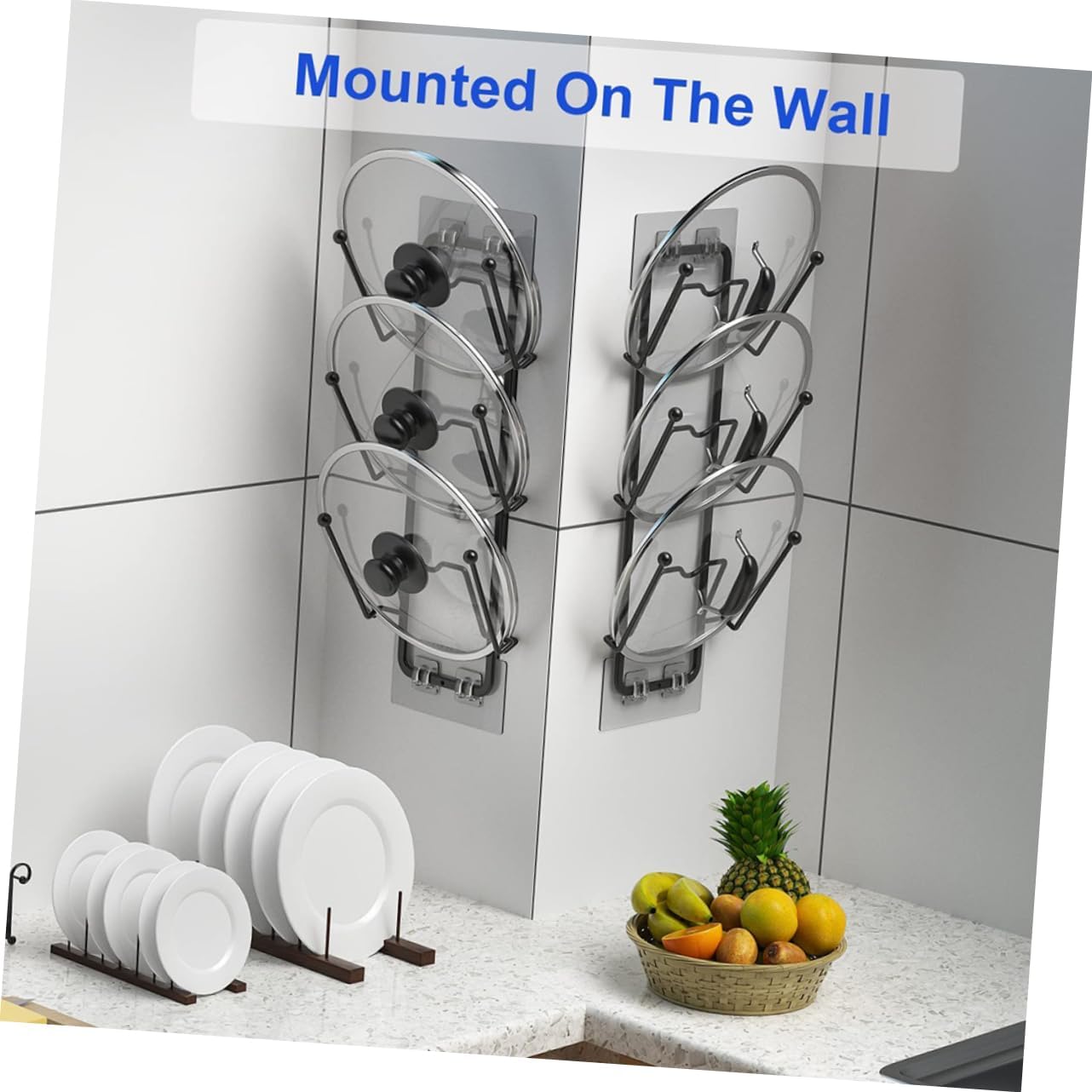 2pcs Wear-resistant Pot Lid Organizer -mounted Three Kitchen Storage for Pans and Covers Holder for Home and Restaurant Use
