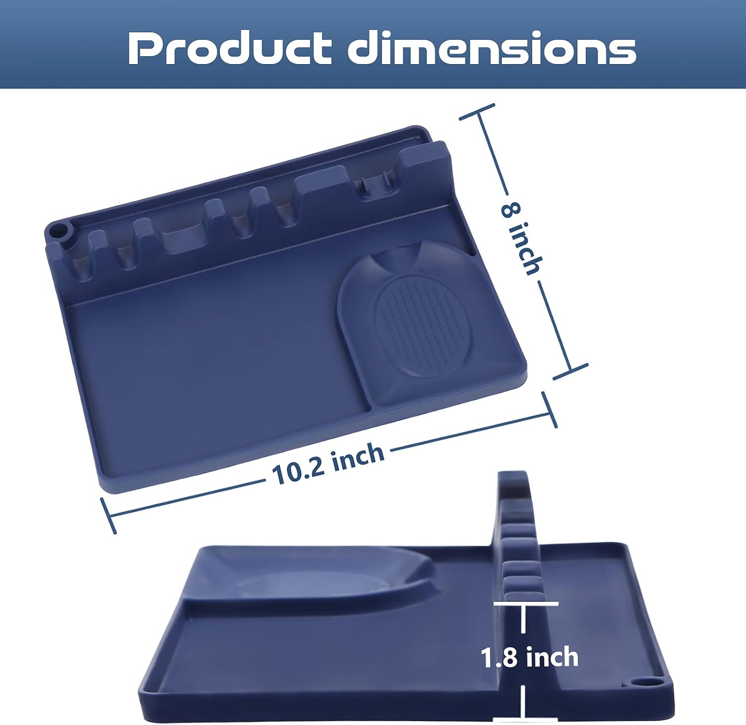 Silicone Spoon Rest with Drip Pad for Multiple Utensils,Spoon Holder for Stove top 2 in 1 Larger Size Kitchen Utensils Holder Heat-Resistant Non- Slip Ladles Holder(Blue)