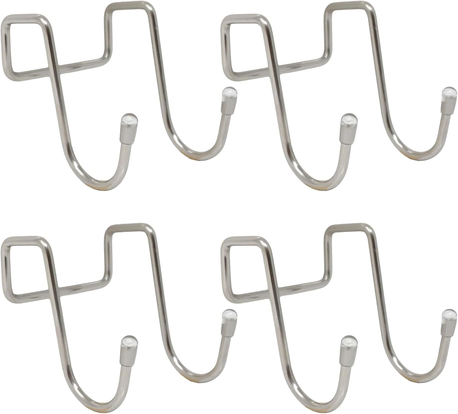 4PCS Over Cabinet Hook Silver Double S Shape Hook Stainless Steel Multiple Use Kitchen Cabinet Drawer Hooks for Kitchen Bathroom Wardrobe Door Towels Clothes