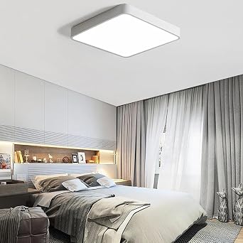 White 16 In Square Led Flush Mount Ceiling Light, 36W Dimmable Ceiling Lamp