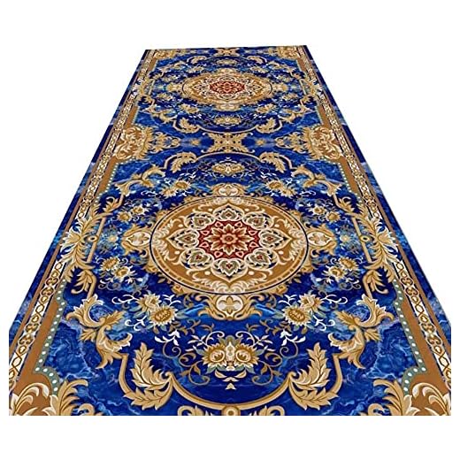 ANKYXIA Matta i europeisk stil för hotellkorridor hall mötesrum, halkfri gummibaksida lång yta löpare mattor 7 mm tjock, kungsblå/gyllene gul (storlek: 120 x 170 cm)