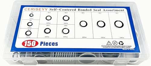 Miniatura 7 de Kit surtido de juntas de sello unido autocentrado automotriz, 150 piezas, kit surtido de arandelas de aceite de sello unido (150 piezas)