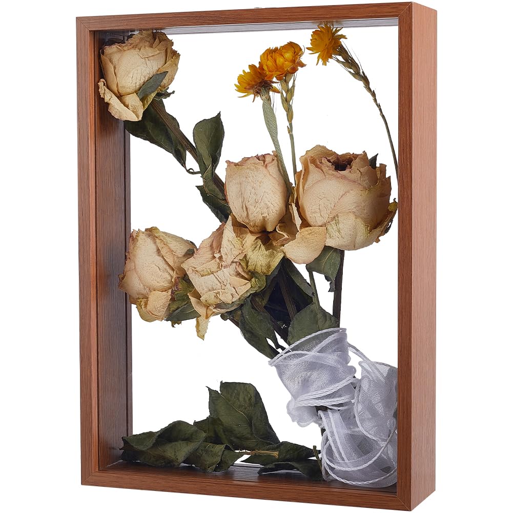 CREATCABIN Wooden Shadow Box Frame Dried Flowers Display Frame Deep Picture Photo Postcard Showing Specimen Frame DIY Crafts Tabletop Decor for Anniversary Wedding Graduation Travel 7.9x11.9x2.3 Inch