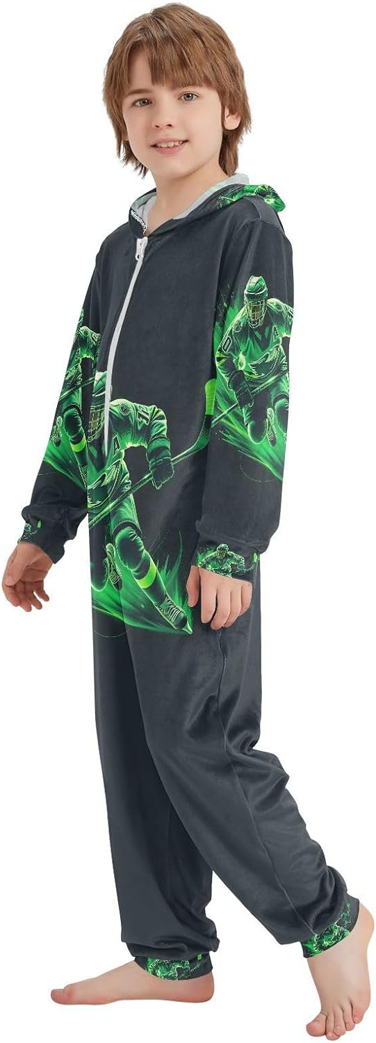 Bigfoot Sasquatch Unisex Onesie Pajamas One-Piece Blue Tiger Black Stripe Costume Hooded Sleepwear Jumpsuit 4-14Y