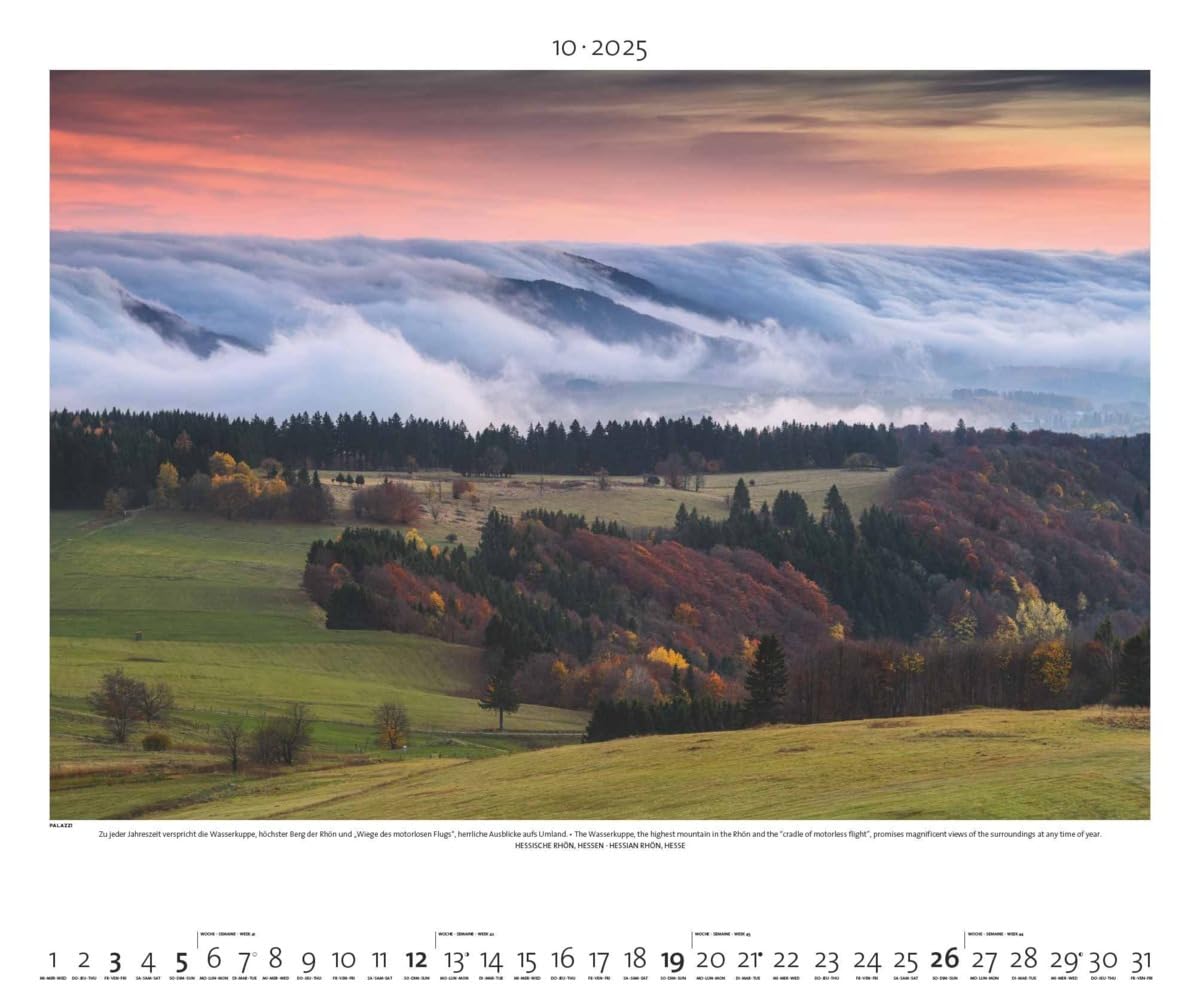 PALAZZI - Naturland Deutschland 2025 Wandkalender, 60x50cm, Posterkalender mit schönen Bildern aus Nationalsparks und Naturschutzgebieten, Felder, Wiesen und Wälder