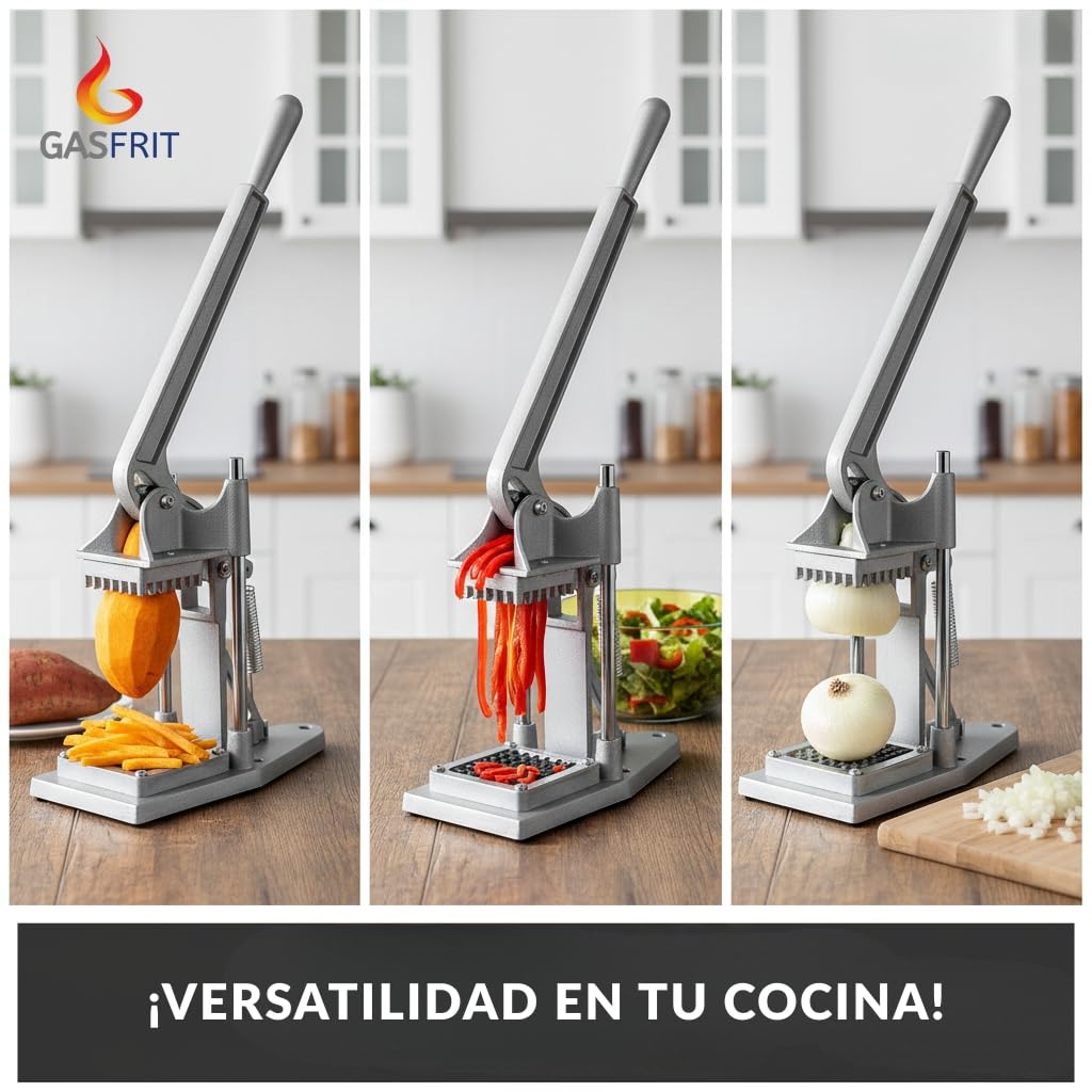 Cortador de Patatas y Verduras Manual Profesional para Hostelería, Montaje en Mesa, Cortapatatas con 4 Cuchillas Intercambiable, Aluminio Fundido – Uso Intensivo