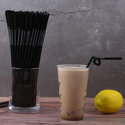 Miniatura 5 de Envueltas individualmente 100 pajitas de plástico flexible color negro, pajitas plegables desechables, 10.2 pulgadas de largo y 0.23 pulgadas de