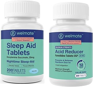 Sleep & Stomach Relief Bundle | Doxylamine 25mg + Famotidine 20mg | Nighttime Aid & Acid Reducer | 200 + 300 Tablets