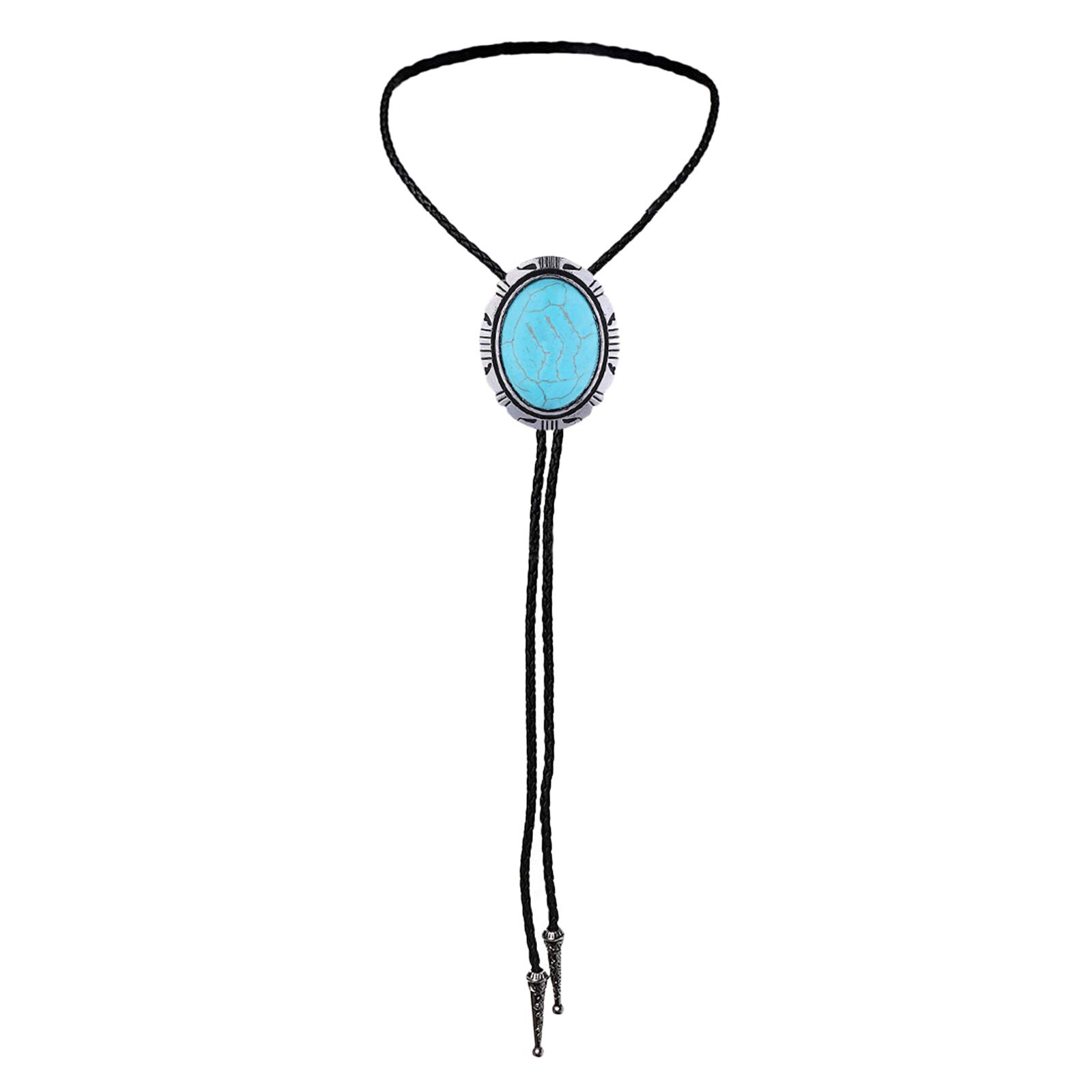 FABLOFT Mens Bolo Tie Vintage Necklace PU Leather Rope Western Cowboy Turquoise-image-48