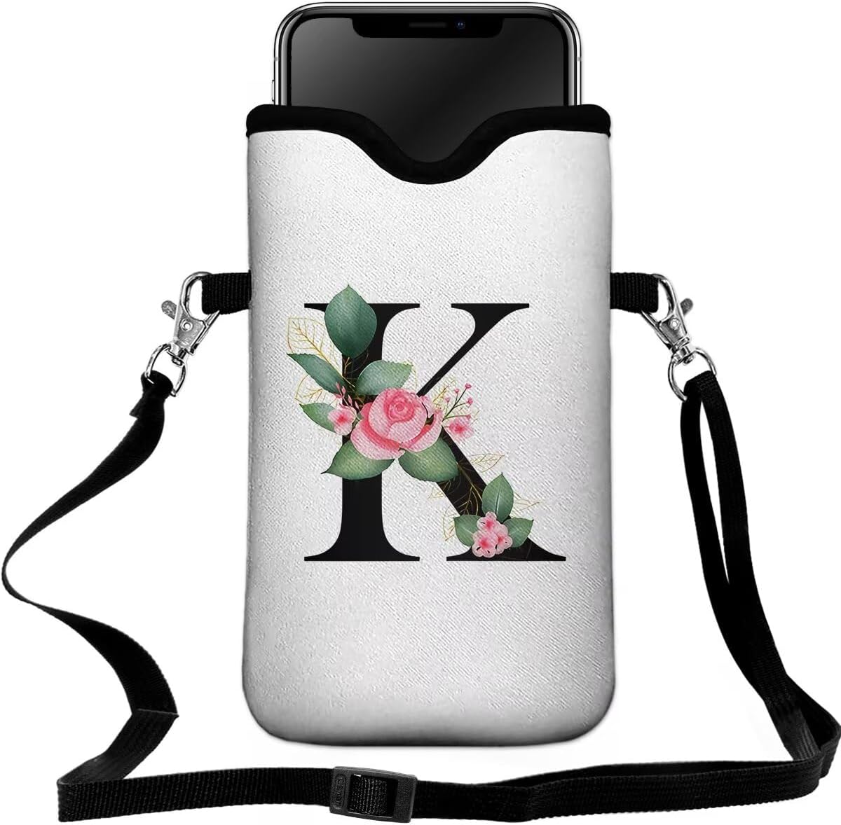 Cell Phone Sleeves Bag Case Crossbody Neoprene Holder Lanyard Phone Pouch for Women Men 7.5 X 4.5 Inches - Letter_K