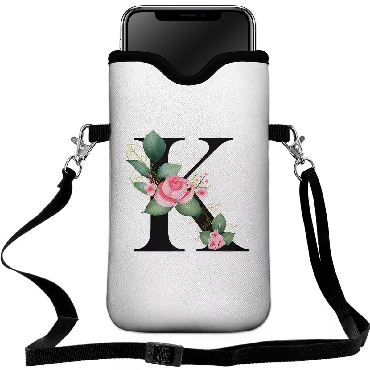 FREZORA Cell Phone Sleeves Bag Case Crossbody Neoprene Holder Lanyard Phone Pouch for Women Men 7.5 X 4.5 Inches - Letter_K