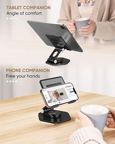 Miniatura 6 de SOJUNER Soporte para tablet ajustable, soporte giratorio para iPad con base giratoria de 360, soporte de escritorio plegable de aluminio compatible