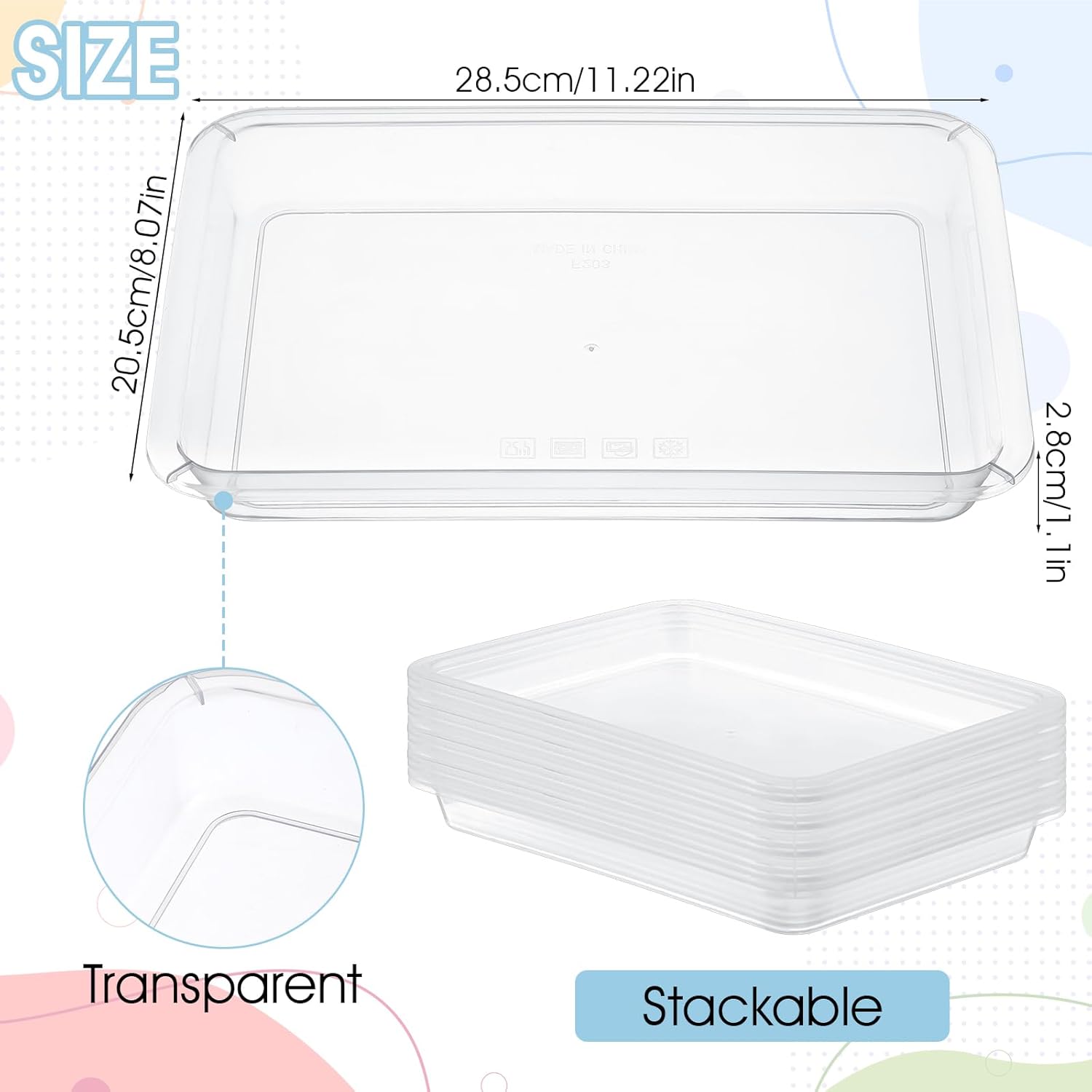 24 Pcs Plastic Art Trays Activity Craft Tray Organizer Serving Tray Stackable Storage Sand Trays for School Painting Beads Office DIY Projects (11.2 x 8. 07 x 1.1 Inch)(Clear) - Image 2