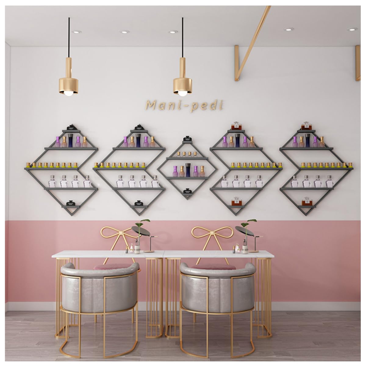 ZBJDX Diamond Nail Polish Wall Hanging Rack Polygonal Display Racks Cosmetics Storage Rack for Salons Beauty Shops Living