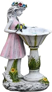 FUOBECIE Flower Fairy Solar Statue, Garden Ornaments Decoration, Fairy Solar Water Features, Waterproof Resin Angel Statue, Outdoor Garden Flower Fairy Decorations
