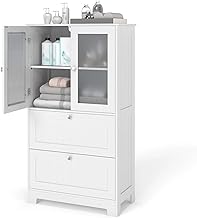 KOMFOTTEU Bathroom Cabinet with 2 Drawers and 2 Door Cabinets, Storage Unit on Adjustable Pedestal, Vertical Wardrobe with Anti-Tilt Device, 60 x 30 x 108 cm, White