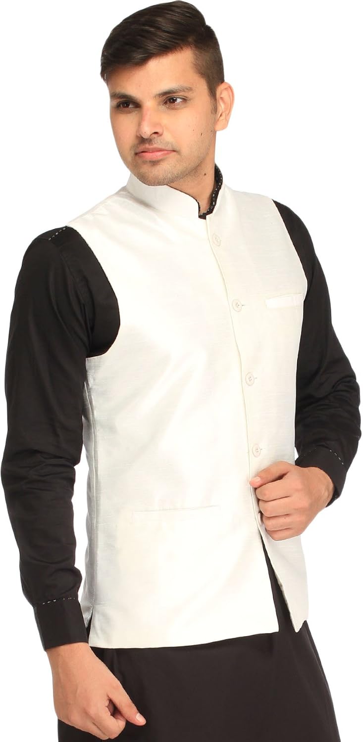 Exotic India Plain Wedding Waistcoat with Front Pockets - Art Silk