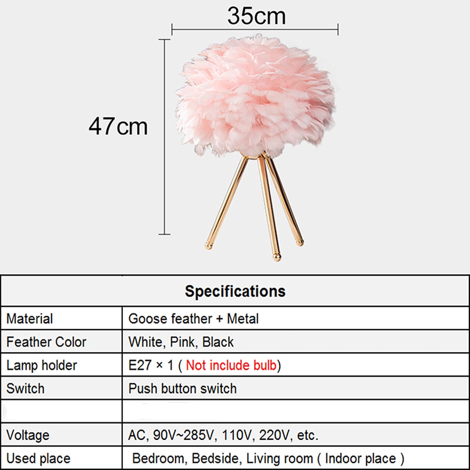Woonkamer Slaapkamer Tafellamp Goose Feather Led Tafellampen Moderne Bedlampje voor Woonkamer Slaapkamer Bruiloft Kerstdecoratie Romantische Veer Lamp E27 Nachtkastje Lamp (Color : E
