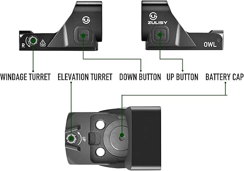 Miniatura 6 de Zulisy OWL - Mira refleja abierta de tamaño completo con punto verde, 3 MOA, para pistola de corte con diseño de huella médica, Shake Awake, alcance