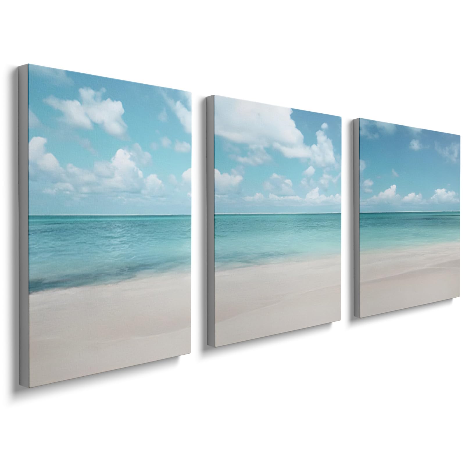 prinfantasy Canvas Personalised Photo Beach Artwork Coastal Wall Art Beaches Prints for Bathroom Decor Light Blue Ocean Pictures for Wall Seaside Paintings 1011